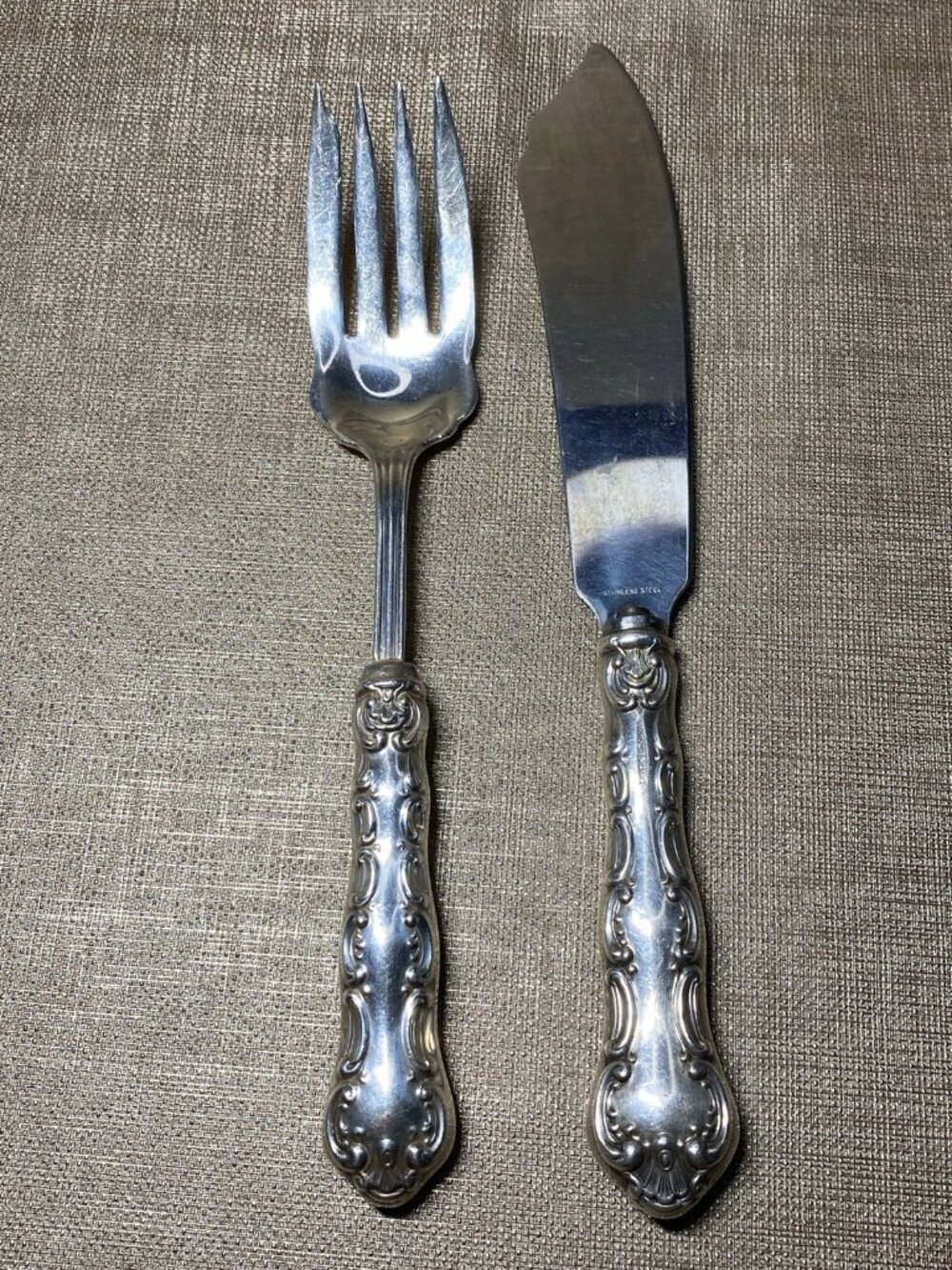 Antique Birks Sterling Silver Serving Fork & Knife Set Pre War Canada